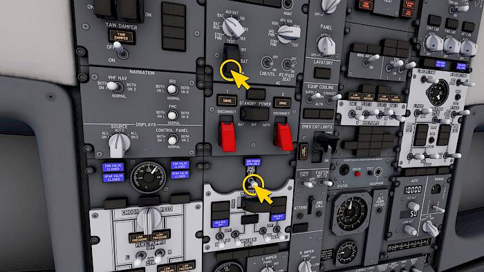 Верхняя панель Boeing 737: переключатели электропитания