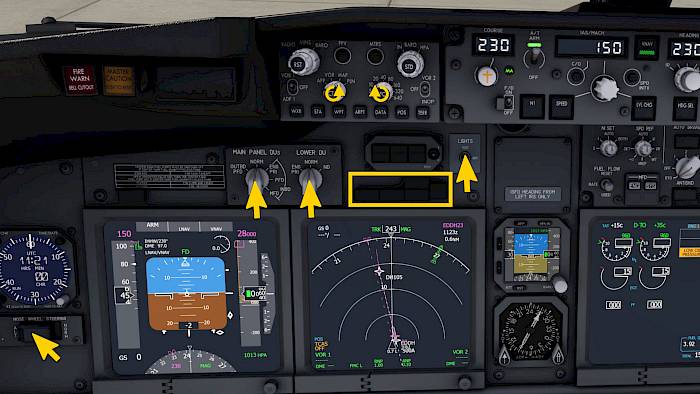 Панель управления режимами MCP на Boeing 737